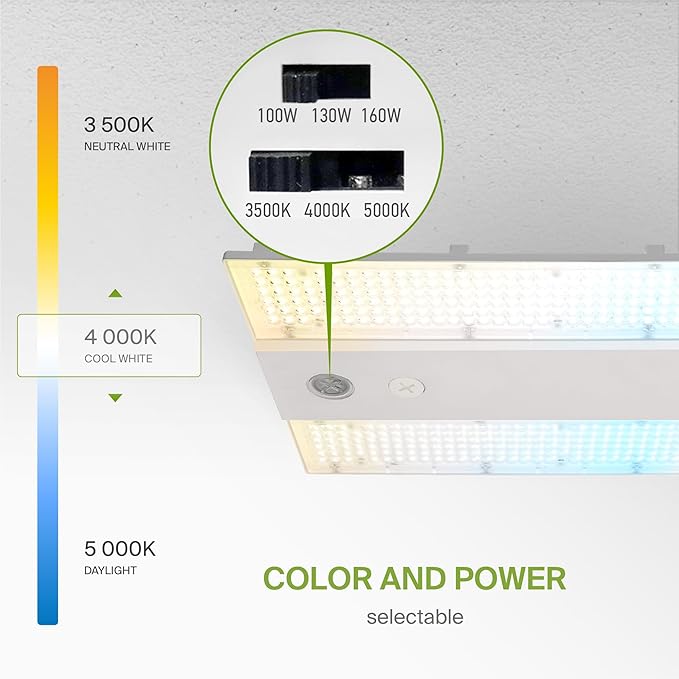 ASD LED Linear High Bay Light Fixture, Commercial Shop Lighting | 3CCT, Dimmable, Power Adjustable, DLC Premium, UL Listed | 160W 25000LM 3500-5000K 100-277V | Warehouse, Garage, Workshop Lamp | White