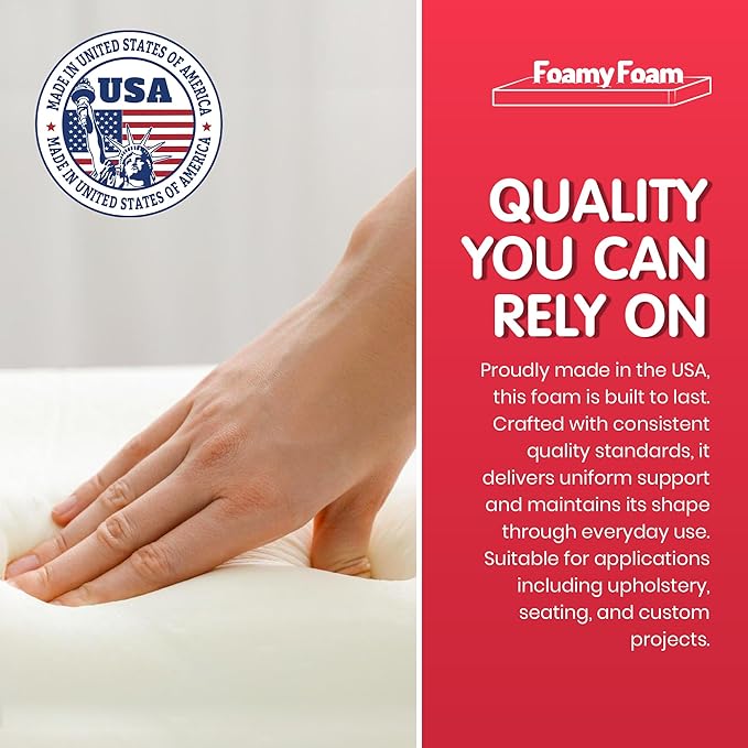Foamy Foam High Density 2 inch Thick, 18 inch Wide, 72 inch Long Upholstery Foam, Cushion Replacement