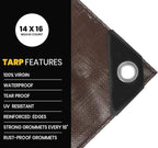 PROTARP Extra Heavy Duty 16 Mil Tarp Cover, Waterproof, UV Resistant, Rip and Tear Proof, Poly Tarpaulin with Reinforced Edges for Roof, Camping, Patio, Pool, Boat. (Brown/Black 40′ X 60′)