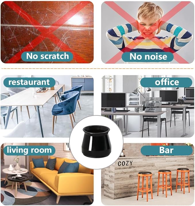 24 Pcs Chair Leg Floor Protectors Round, Silicone Felt Furniture Leg Pads Caps Covers for Hardwood Floors (Fit 1-5/16" to 2")