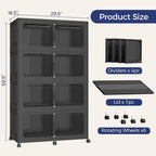 640 QT Extra Large Stackable Storage Bins with Lid, 160 Gal Collapsible Storage Box with Wheels, Folding Closet Organizers and Storage Cabinet with Doors for Home, Kitchen, Office, 4Pack Black