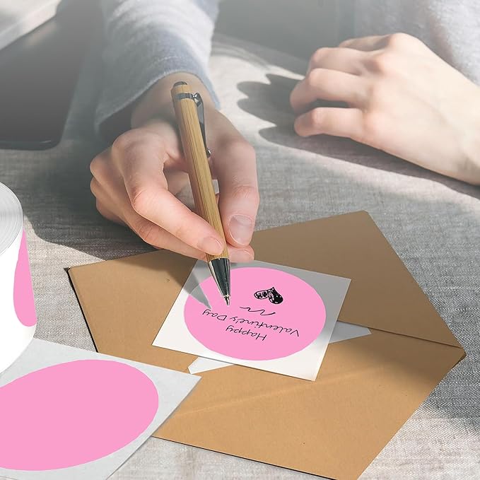 4 Inch Large Pink Circle Thermal Labels, Self-Adhesive Round Inventory Stickers, Multi-Purpose Round Roll Thermal Printing Stickers for Business and Domestic Use-300 Labels/Roll