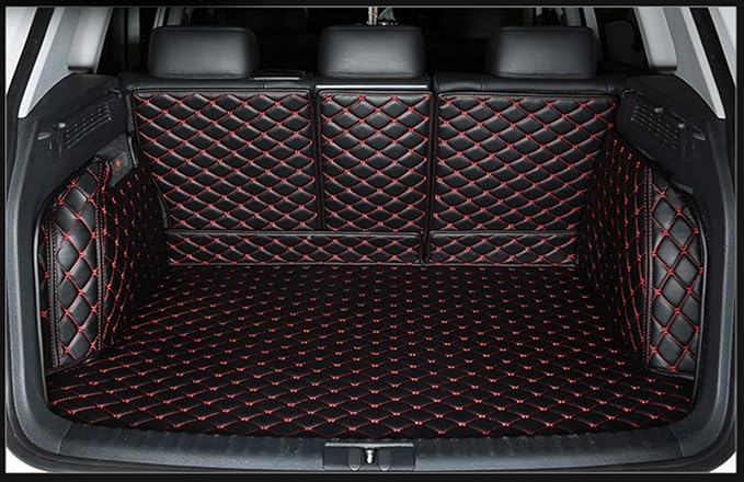 Dog Trunk Mat for Mercedes GLC Class GLC200 GLC260 GLC300 2016-2022 Full Coverage Cargo Mat+Backrest Cover+Both Sides Panel Replacement -Black w/Red Stitching