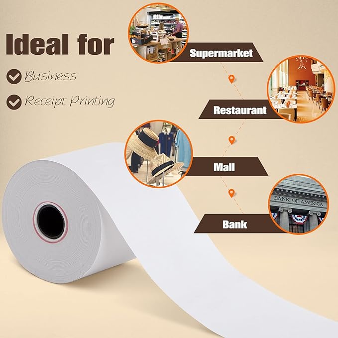 (10 Rolls) 2 1/4" x 165' Thermal Paper, POS Receipt Paper for Retail Business Cash Register, Fits Most Credit Card Terminal