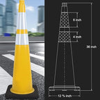 Fluorescent Orange/Green PVC Traffic Cones, Heavy Black Base Parking Lot Cone Structurally Stable Weatherproof Road Construction Safety Cones (8, Yellow, 36" Extra Large)