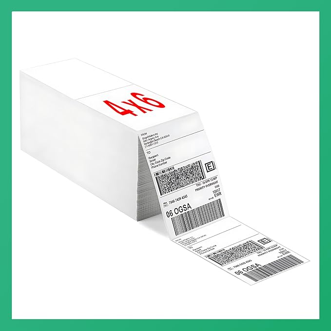 Fanfold [4 x 6 inch] x [3000 Labels] Thermal Stack Direct White Strong Adhesive Perforated Postage Shipping Printer Compatible with Zebra SNBC Epson Rollo (3000 Labels, Fanfold)
