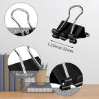 SANNIX 36 PCS Medium Binder Clips, 1-1/4 inch 32mm Binder Clips Black Paper Clamps Medium Size for Office Home School