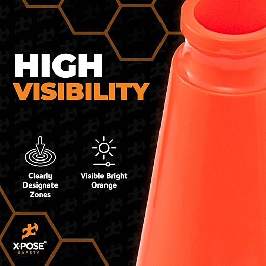 Xpose Safety 12 Inch Orange Traffic Cones, 1-Pack - Multipurpose PVC Plastic Safety Cone for Parking, Soccer, Caution, Kids and Construction - DOT Approved