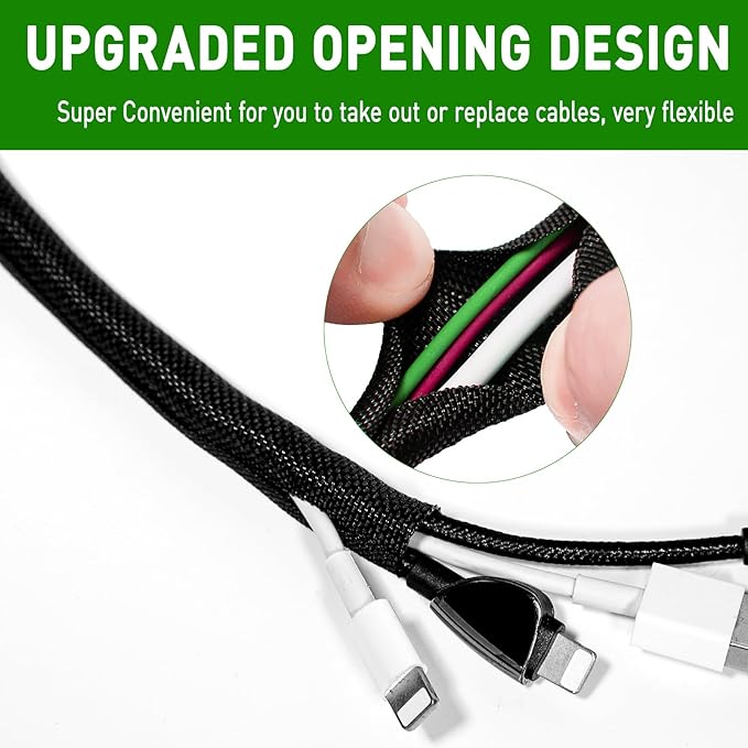 20FT Split Cable Management Sleeve Wire Loom Tubing Cord Protector for High-Temperature Automotive Harness Wires and Home Cable Management,Self-Wrapping Braided Cord Covers (1/4 Inch)