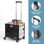 CleverMade Collapsible Wheeled Crate with Lid, 4-Wheels - Swivel and Glide Rolling Crate with Handle and Double Wheels for Easy Transport and Versatile Use - 35L and 75lb Capacity, Black/Cream