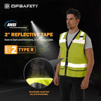 Reflective Safety vest With back plan pocket,High visibility Class 2 Heavy Duty Surveyor Vest,Hi Vis Vest ANSI/ISEA Standard, Construction Work Vest for Men＆Women(Lime-Button,2XL)