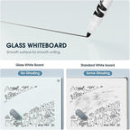 MaxGear Glass White Board 60x40 Inches, Wall Mounted Magnetic Glass Dry Erase Board, Large Frameless Whiteboard with 1 Eraser,3 Markers and 6 Magnets for Office, School, Home
