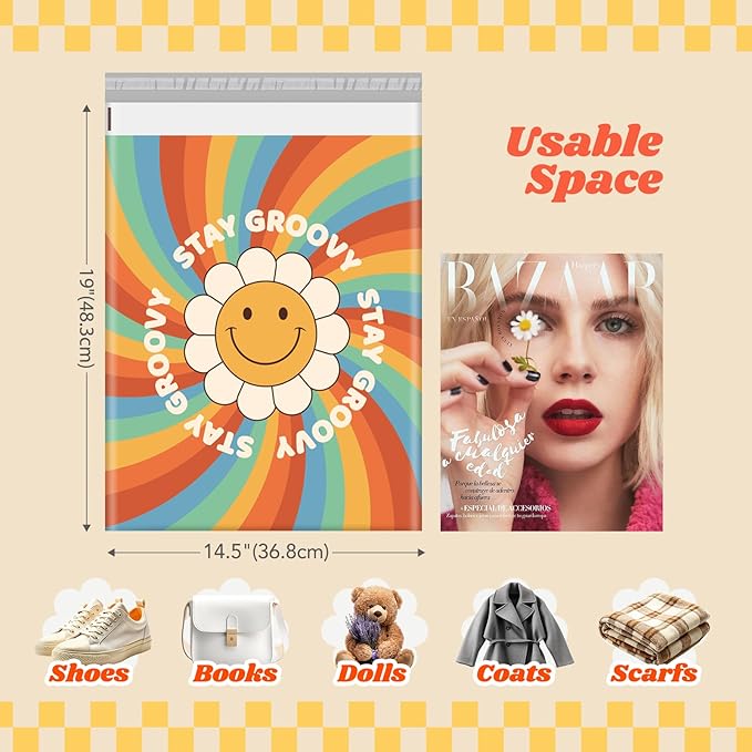 Metronic Poly Mailers 14.5x19 Inch 50pcs Shipping Bags for Clothes,Self Adhesive Shipping Envelopes for Small Business,Waterproof Mailers Poly Bags for Shipping,Packaging Mailing Bags Rainbow Smile