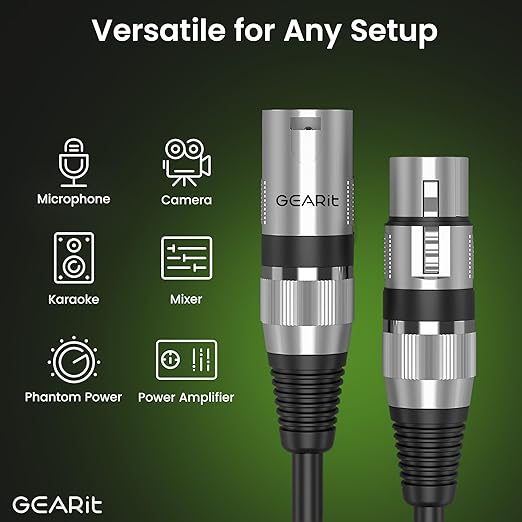 GEARit XLR Male to Female Microphone Cable (1 Feet, 6 Pack) 3-Pin Balanced Shielded Mixer, Recording Studio, Podcast - Black