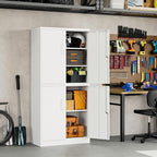 Yizosh Metal Storage Locking Cabinet with 4 Doors and 2 Adjustable Shelves,71" Lockable Garage Tall Steel Cabinet,for Home Office,Living Room,Pantry,Gym,Commercial Storage (White)