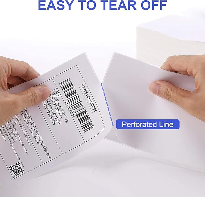 RyhamPaper 4" x 6" Fanfold Direct Thermal Labels - White Shipping Mailing Postage Labels, Perforated, Permanent Adhesive (4 Stacks - 4000 Labels)
