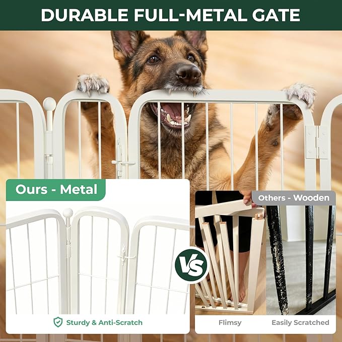 FXW Dog Gate Extra Wide Designed for Indoor Use, Adjustable Width Up to 165-inch Wide (45" H 6 Wire Panels for Large Dogs), White
