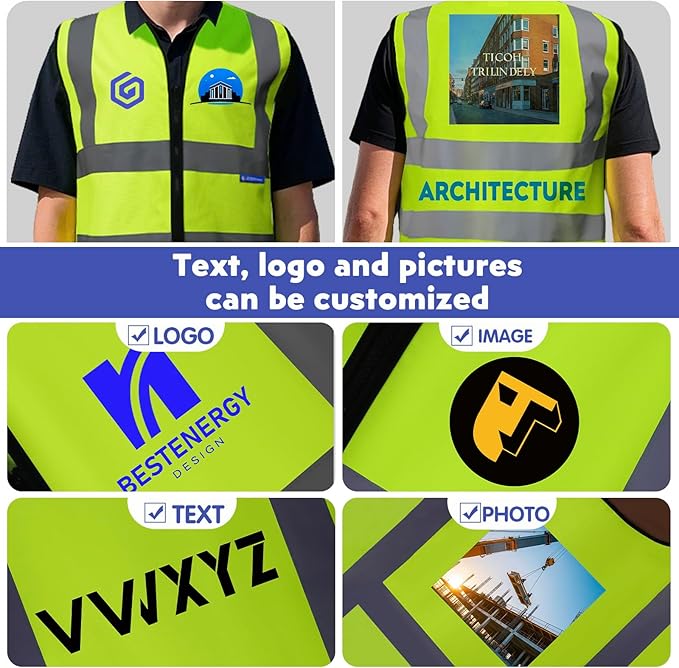 BeautyWill Custom Safety Vest Customized Logo Class 2 High Visibility Reflective Vest with Pockets Construction workwear