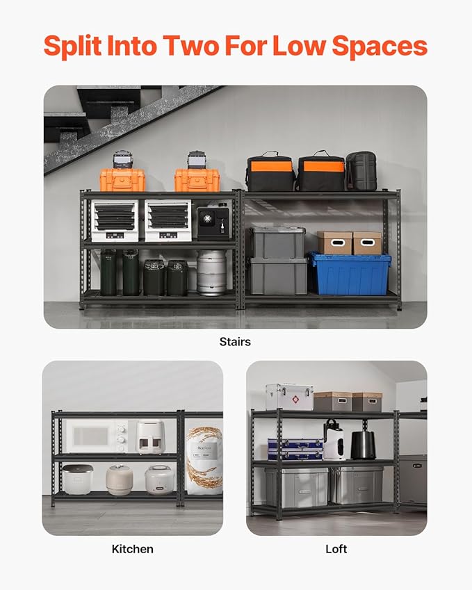 VEVOR Storage Shelves, 2500 lbs, 5 Tier Heavy Duty Garage Shelving, 18" D x 48" W x 72" H Adjustable Metal Shelves for Industrial Shelving Unit Utility Shelf, for Kitchen, Warehouse, Basement, Black