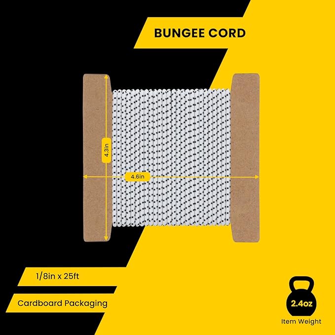 Bungee Cord Elastic Shock Cord 1/8" x 25' Bungee Rope for DIY, Tie Downs, Kayak and Outdoor - White&Black
