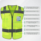 TCCFCCT High Visibility Vest 5 Pockets Reflective Safety Vest with Zipper, Hi Vis Work Vest with Horizontal Strip for Walkie-talkie & ID Card, Durable to Use, Meets ANSI/ISEA Standards, T5-Yellow, M