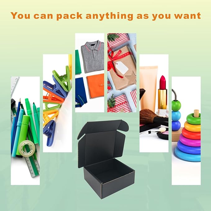 400 Pack 5x5x2'' Small Shipping Boxes, Corrugated Cardboard Mailers for Business, Black (CM552B-400)