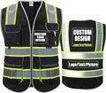 BeautyWill ANSI Certified Custom Logo Safety Vest 8-Pockets Class2 High Visibility Reflective Vest for Men - Personalized Logo Heavy-Duty Work Vest（Black，L）