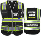 BeautyWill ANSI Certified Custom Logo Safety Vest 8-Pockets Class2 High Visibility Reflective Vest for Men - Personalized Logo Heavy-Duty Work Vest（Black，M）