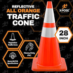 Xpose Safety 28 Inch Orange Traffic Cones with 6" & 4" Collars, 4-Pack - Multipurpose PVC Plastic Safety Cone for Parking, Soccer, Caution, Kids and Construction - DOT Approved