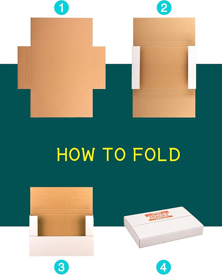 50 Pack 9x6x1.3 inch Corrugated Cardboard Boxes, Multi-Depth CD DVD Shipping Boxes with Fragile Stickers for Mailing, Storing, Packaging, Brown