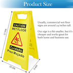 2 Pack Caution Wet Floor Sign, 17.5" Height, Bright Yellow, Double-Sided A-Frame Safety Caution Sign Commercial, Bilingual Caution Message