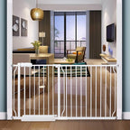 Extra Wide Baby Gate Tension Indoor Safety Gates White Metal Large Pressure Mounted Pet Gate Walk Through Long Safety Dog Gate for The House Doorways Stairs (57.48"-62.2"/146-158CM, White)