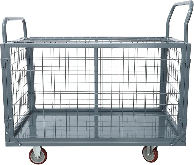 Platform Truck Cart with Cage 2200 lbs, 5-in-1 Folding Hand Truck with Wheels, Convertible Warehouse Cart for Utility, Moving - Heavy Duty Flatbed Carts for Grocery, Laundry, Shelving, Pantry, Grey