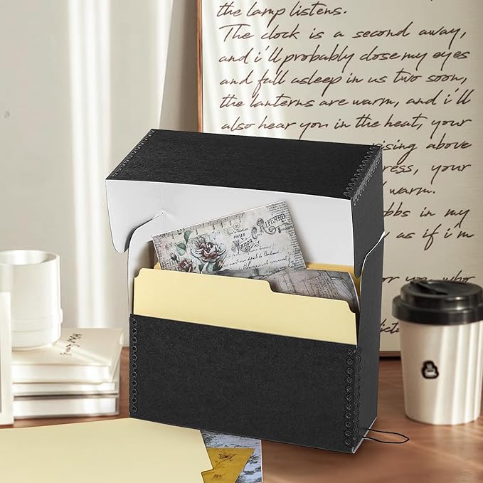 Lineco Archival Document Storage Box with Metal Edge, Acid-Free Black Boxboard, Organize and Store Files, Prints, Photos, Jumbo-Sized Case 15.5" x 12.5" x 5" Wide, Pack of 2