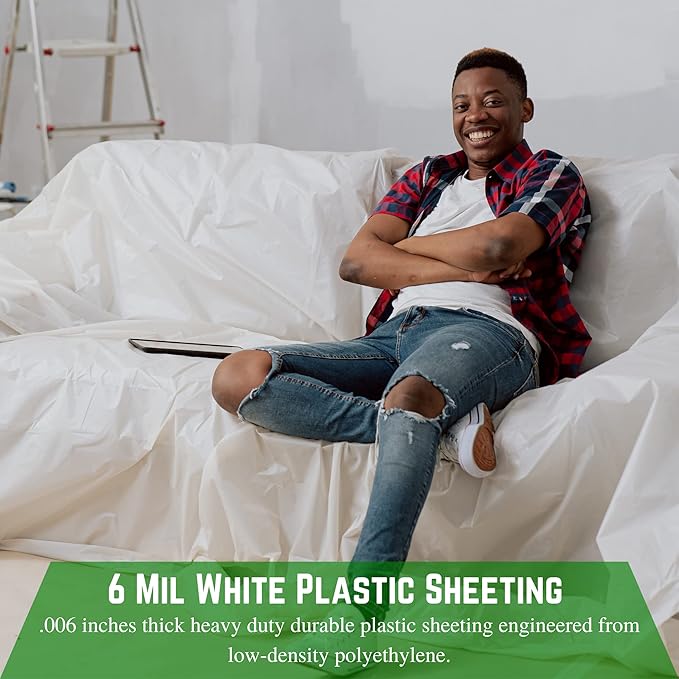 Farm Plastic Supply - White Plastic Sheeting - 6 mil - (6' x 100') - Thick Plastic Sheeting, Heavy Duty Polyethylene Film, Drop Cloth Vapor Barrier Covering for Crawl Space