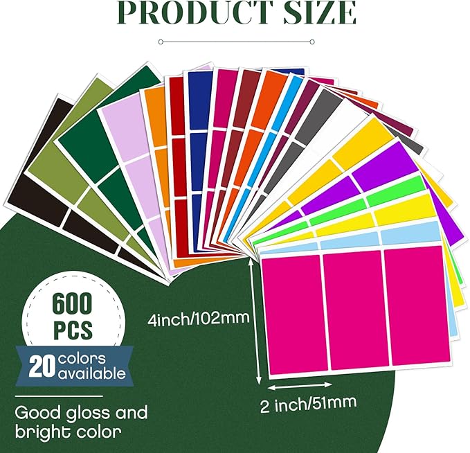 Marspark 600 Pieces Colored Labels Stickers 2" x 4" Large Color Coded Labels Stickers Moving Packing Label for Boxes in 20 Assorted Colors Name Tags for Boxes Storage Bins