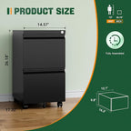 Letaya Mobile File Cabinet with Lock,2 Drawer Under Desk Metal Rolling Filing Cabinets for Home Office Organizer Letters/Legal/A4(Fully Assembled-Black)