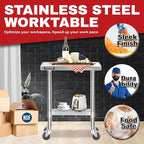 DuraSteel 30x12 NSF Stainless Steel Cart Work Table - Heavy Duty Rolling Food Prep Table - Metal Utility Cart on Wheels Caster, Grill Stand Microwave Outdoor Kitchen Tables Countertop Island Top Vevor