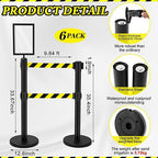 Therwen 6 Pcs Double Retractable Belt Barrier with Stanchion Dual Retractable Safety Belt Heavy Duty Crowd Control Stanchions Stainless Steel Post Holder Safety Barrier Stand (9.8 ft,Black and Yellow)