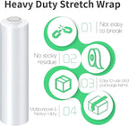 Stretch Film, HERKKA Stretch Wrap with Handles Industrial Strength, Moving Wrapping Plastic Roll, Shrink Wrap for Pallet Wrap, 15" x 1000 Feet, 3 Pack, 60 Gauge