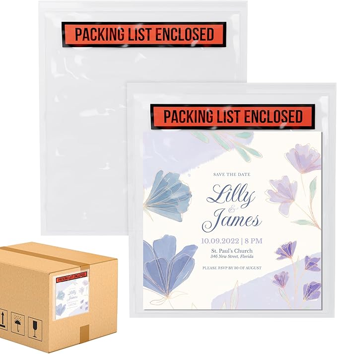 ABC Packing List Envelopes, 4.5 x 5.5 Inch. 1000 Pack 2 Mil Polyethylene Clear Self Adhesive Pouch. Plastic Shipping Label Pouches with Red Panel Packing List Enclosed for Invoice and Order Management