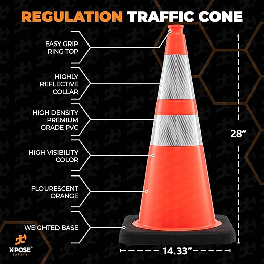 Xpose Safety 28 Inch Orange Traffic Cones - Heavy Duty 10lb 6" & 4" Collar - Bulk Half Pallet 150 Pack - Multipurpose PVC Plastic Safety Cone Parking, Soccer, Caution & Construction - DOT Approved
