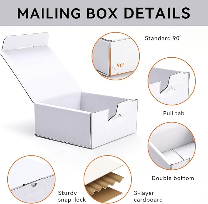 Small Shipping Boxes 3.5x3.3x1.6 Inches, 25-Pack White Corrugated Cardboard Gift Boxes for Mailing, Packaging & Storage