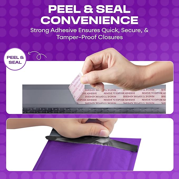 Purple Small Bubble Mailers 4x8 Inch #000 | Thick Padded Poly Bubble Mailer Envelopes | 500 Pack Bulk | Trading Card Sports Card Shipping