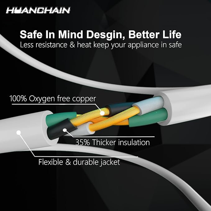 HUANCHAIN Indoor Outdoor White Extension Cord 15 ft Waterproof, 16/3 Gauge Flexible Cold-Resistant Appliance Extension Cord Outside, 13A 1625W 16AWG SJTW, 3 Prong Electric Cable, ETL