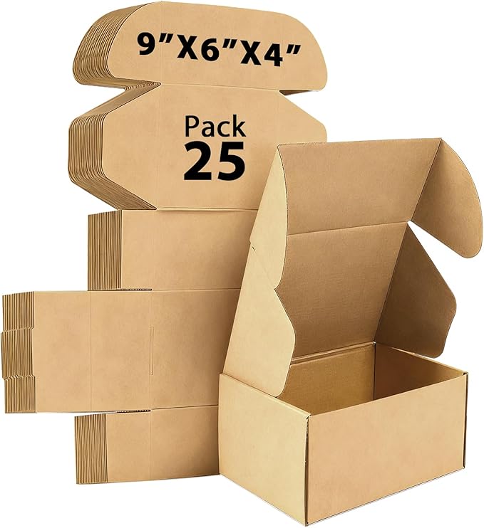 9x6x4 inches Shipping Boxes Set of 25, Small Corrugated Cardboard Box, Literature Mailer, Gift Boxes (Brown, 9x6x4)