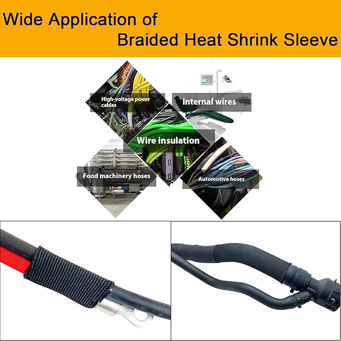 Heat Shrink Braided Sleeving 2:1 Shrinkable Fabric Cable Sheathing Wire Tubing Management Abrasion Protectors Flexibility 5/8" ID-9FT