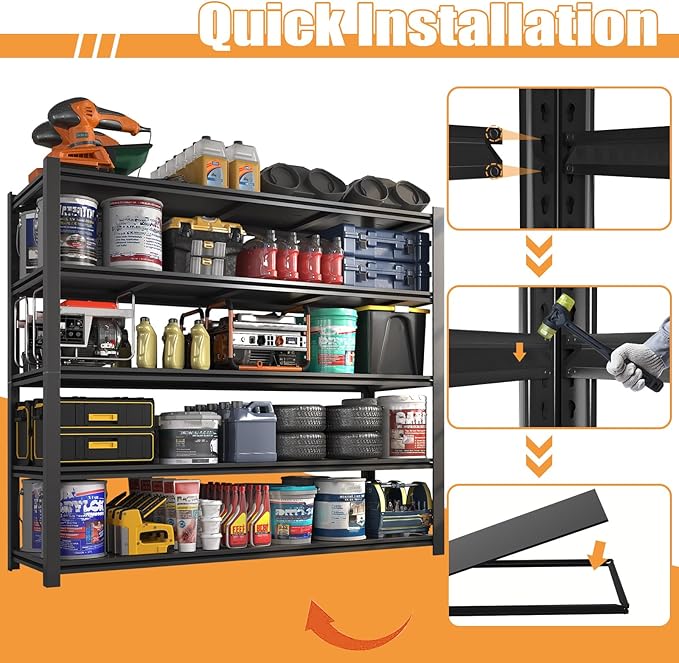 59''W/72''H Garage Shelving Units Heavy Duty 3500LBS Metal Storage Shelves Adjustable Steel Industrial Shelving 5 Tier Storage Shelf Rack for Basement, Warehouse