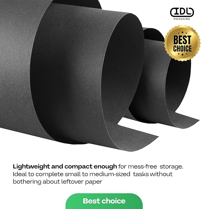 Black Kraft Paper Roll 18" x 2160" (180 feet) with Cutter - USA-Made Wrapping Paper for Packing, Moving, Shipping & Crafts/Arts - 100% Recyclable Natural Craft Material by IDL Packaging