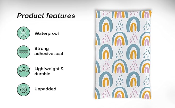 Package Mint Poly Mailers Cute Shipping Bags for Clothing, Plastic Mailing Bags for Small Business Self Seal, Non-Padded Waterproof Packaging Envelope, 6x9 Boho Rainbow, 200 Pack